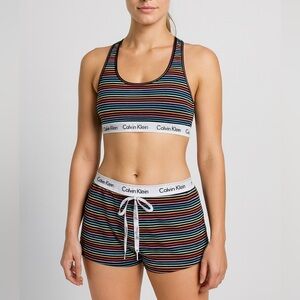 Calvin Klein Striped Sports Bra and Shorts Set Size small
